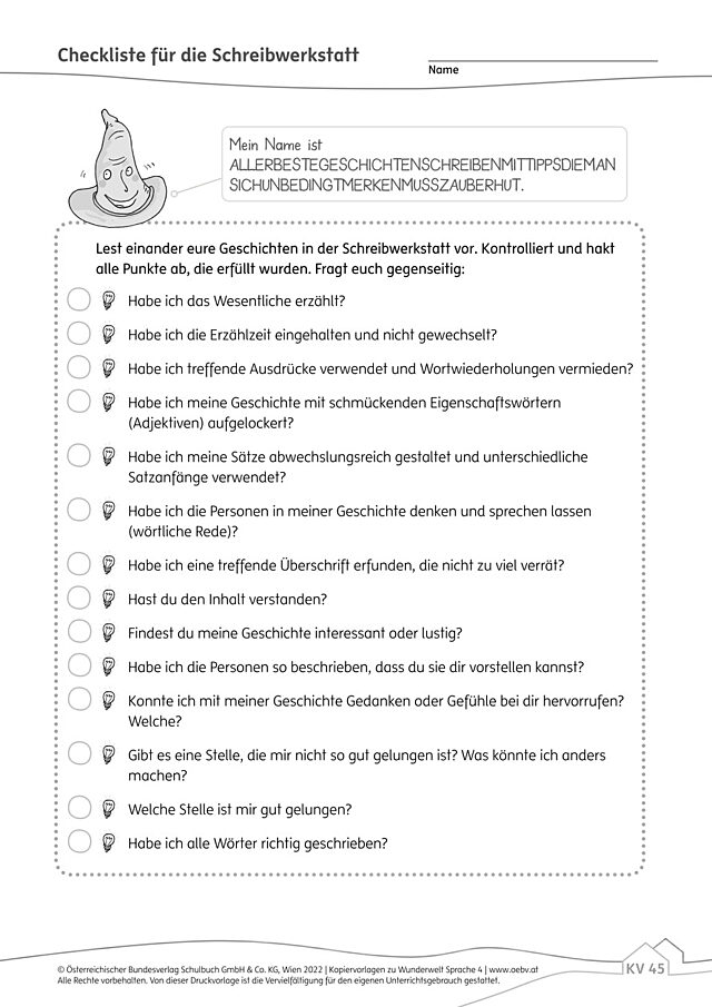 Checkliste für die Schreibwerkstatt