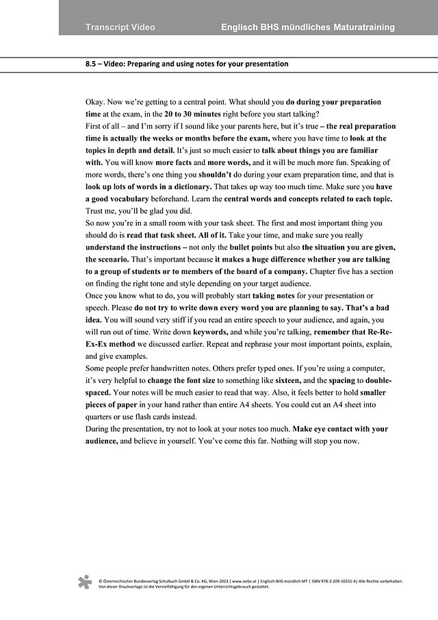 Video 8.5 Preparing using notes