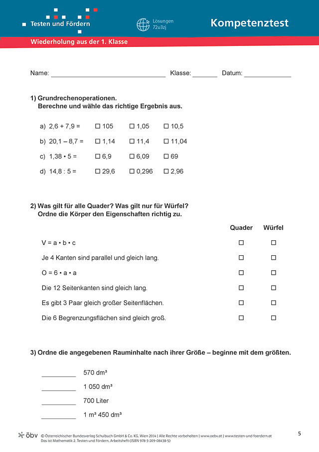 Wiederholung aus der 1. Klasse