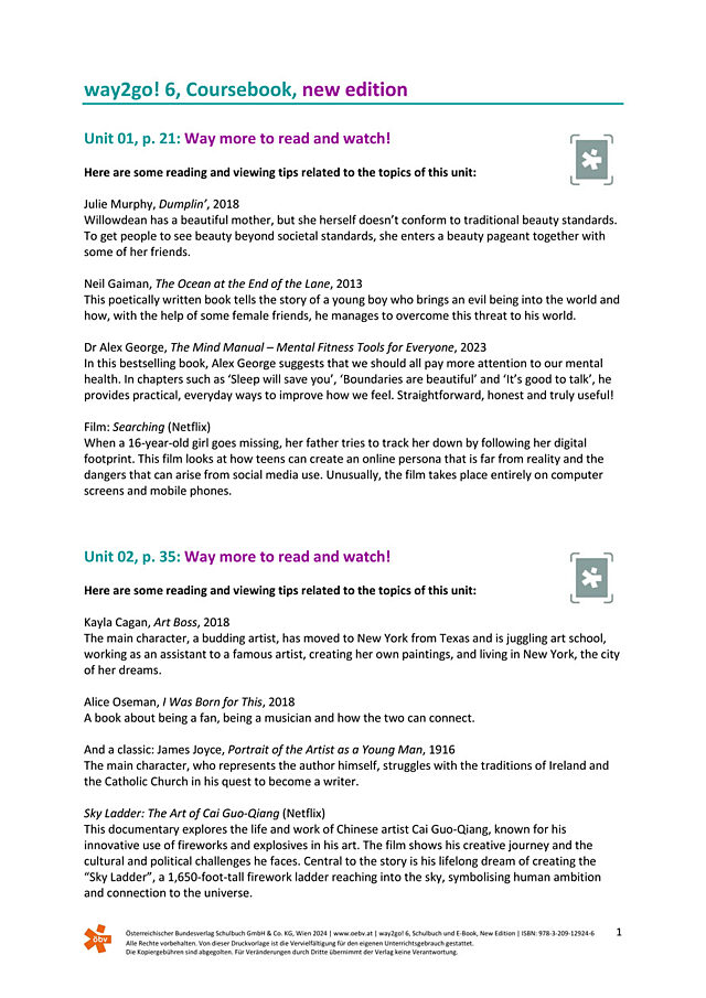 way2go! 6, Tips for furtherl reading and viewing (extract)