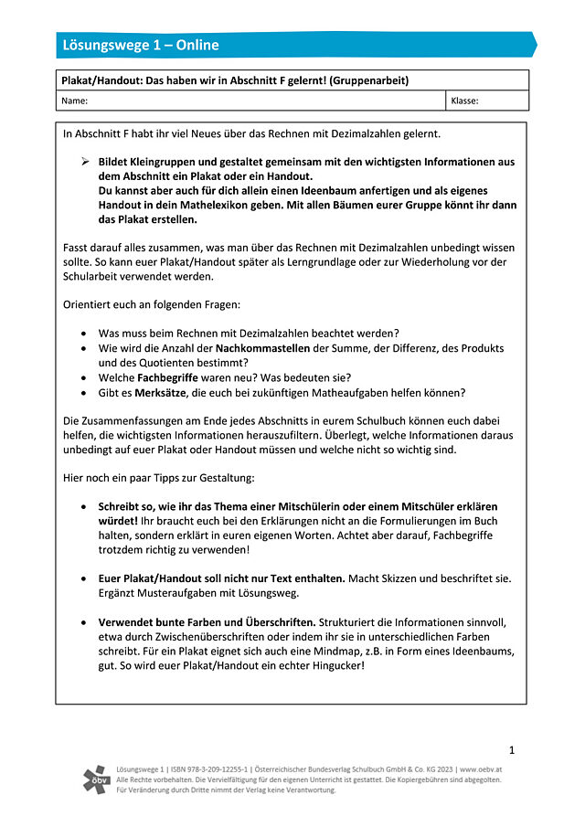 Plakat bzw. Handout