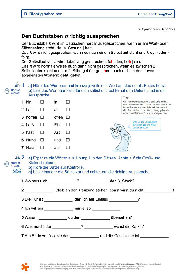 Den Buchstaben h richtig aussprechen