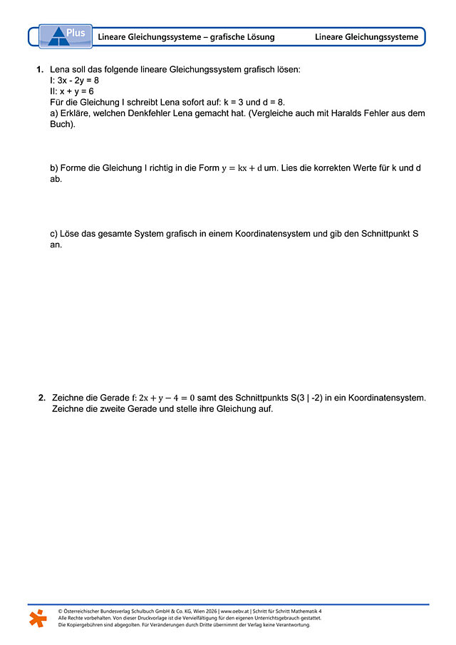Lineare Gleichungssysteme − grafische Lösung