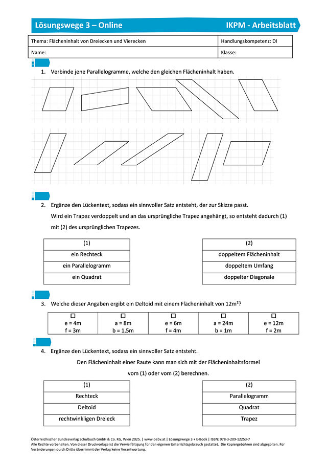 Gecheckt Flächeninhalt von Dreiecken und Vierecken – Wiederholung und Vertiefung
