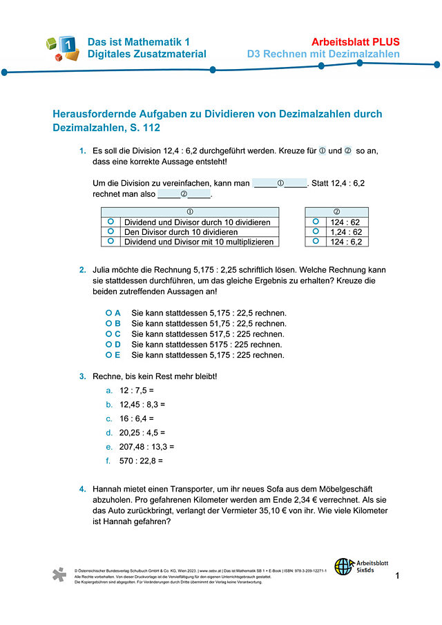 Plus AB zu D3 Dividieren von Dezimalzahlen durch Dezimalzahlen