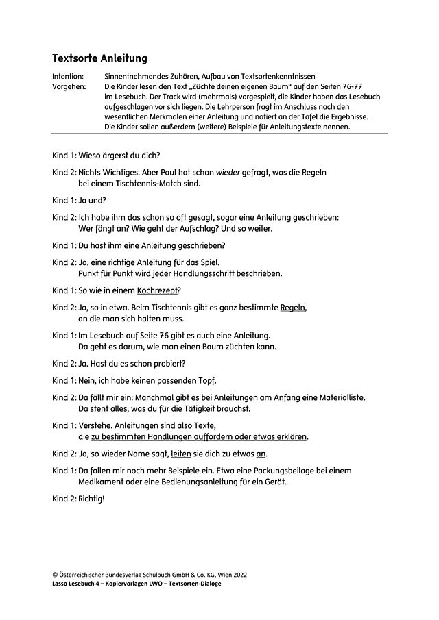 Textsortendialog: Anleitung, Transkript