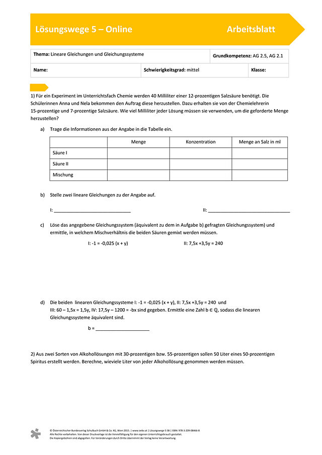 Lineare Gleichungen und Gleichungssysteme