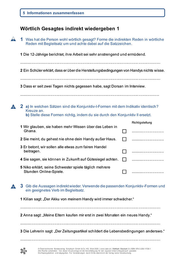 Wörtlich Gesagtes indirekt wiedergeben 3