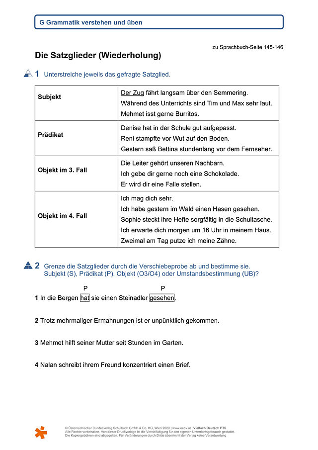 Die Satzglieder (Wiederholung)