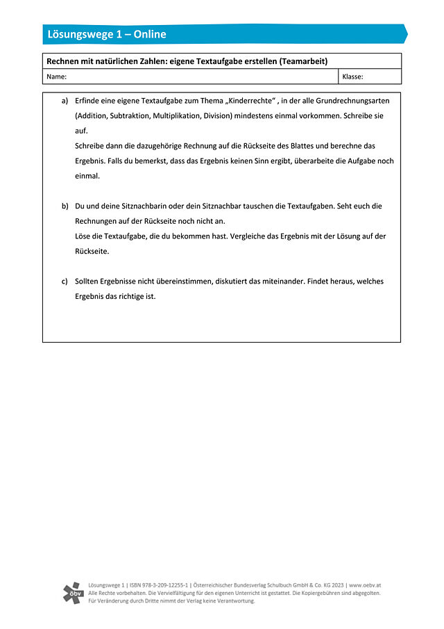 Textaufgabe - Verbindung der Grundrechnungsarten in N