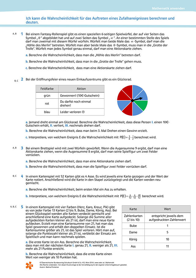 Ich kann die Wahrscheinlichkeit für das Auftreten eines Zufallsereignisses berechnen und deuten.