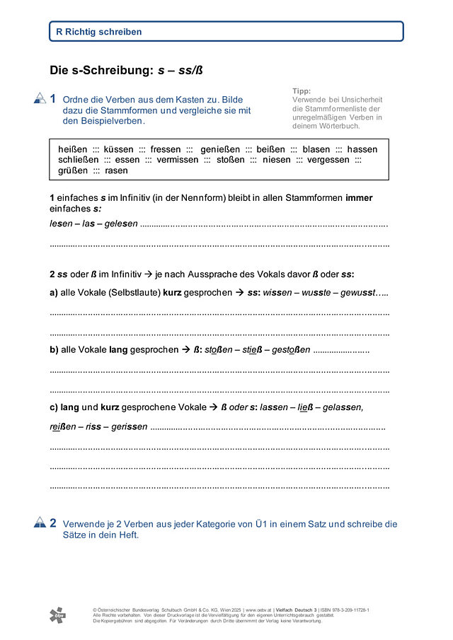 Die s-Schreibung: s – ss/ß