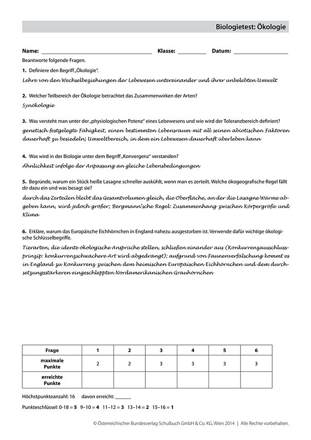 Biologietest: Ökologie 1