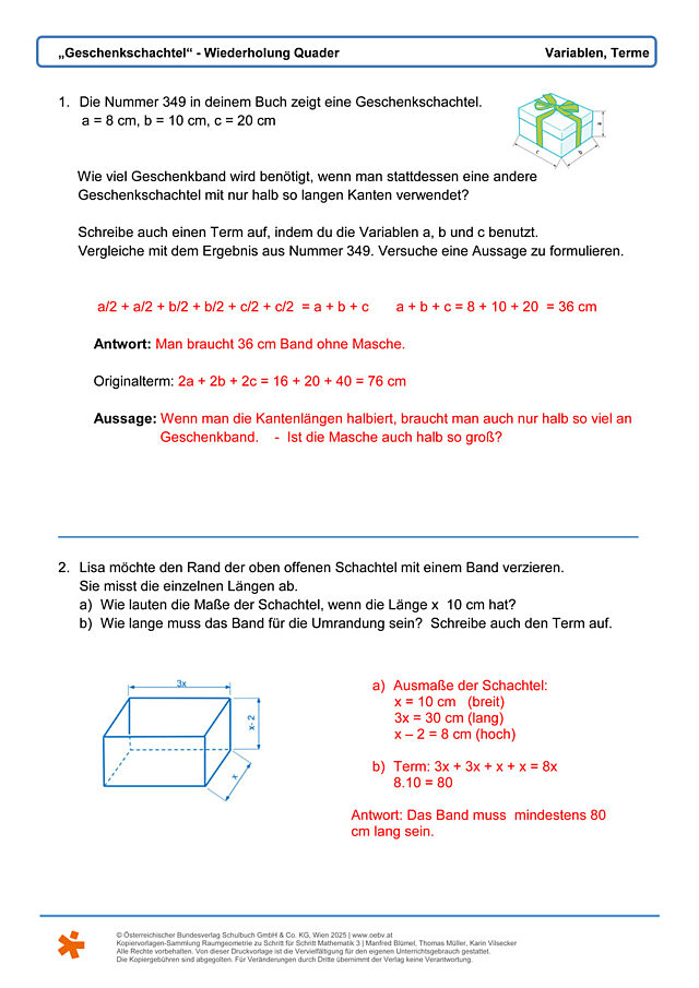 „Geschenkschachtel“ - Wiederholung Quader