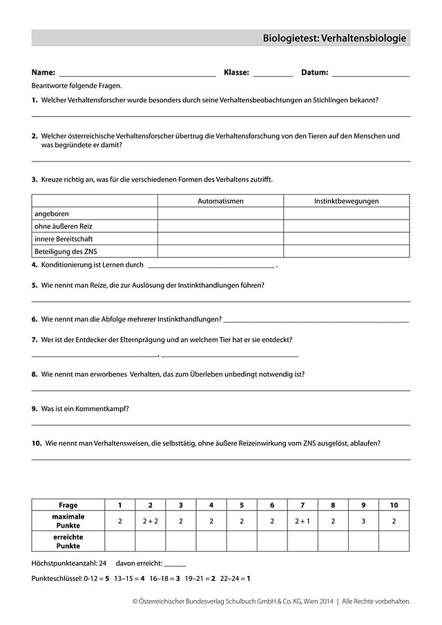 Biologietest: Verhaltensbiologie 2