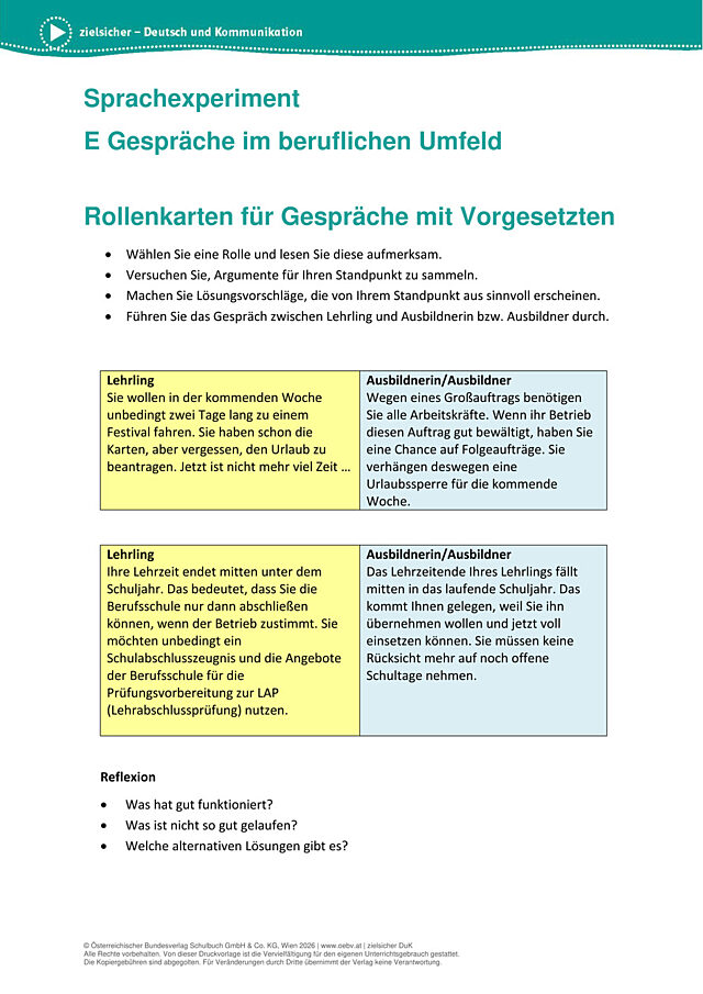 Rollenkarten für Gespräche mit Vorgesetzten