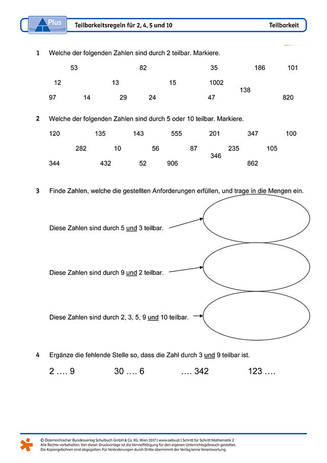 Teilbarkeitsregeln für 2, 4, 5 und 10