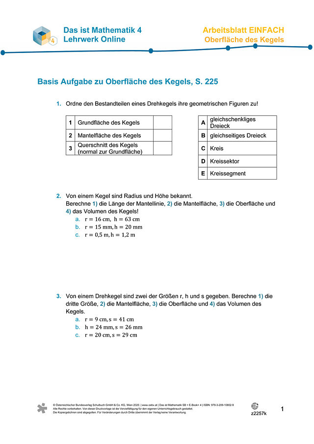 Üben - Oberfläche des Kegels