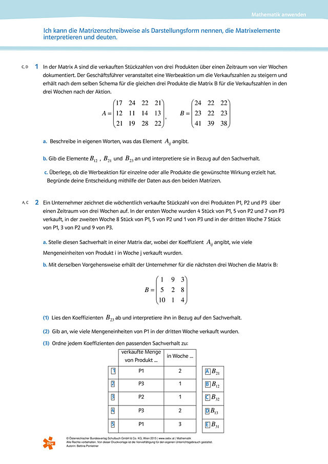 Daten in Matrixform darstellen