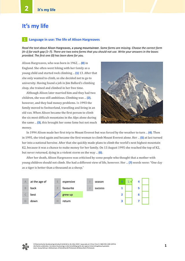 It’s my life: Language in use (banked gap fill, multiple choice)