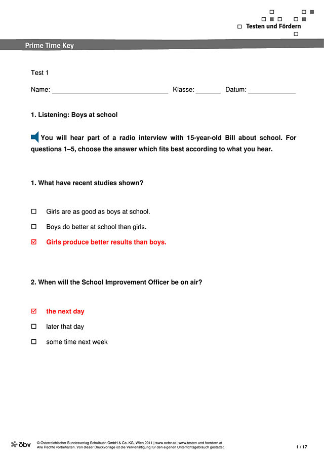 Test 1 Lösungen und GERS-Hinweise