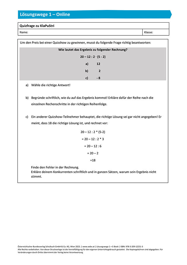 Verbindung der vier Grundrechnungsarten