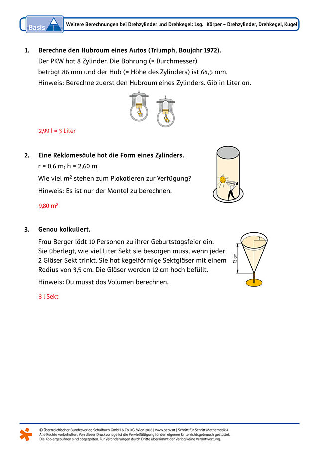 Weitere Berechnungen bei Drehzylinder und Drehkegel