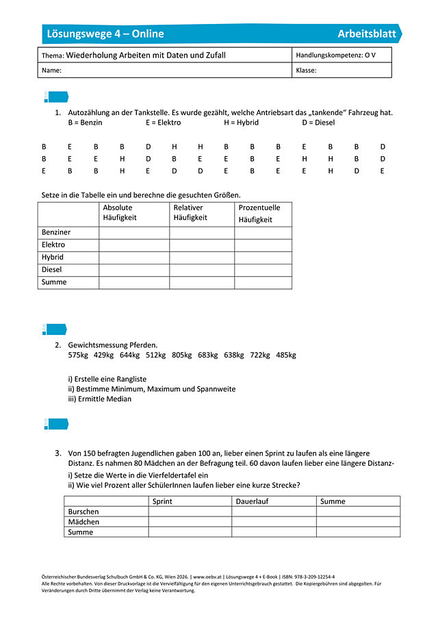 Arbeiten mit Arbeiten mit Proportionalitäten, Daten und Zufall