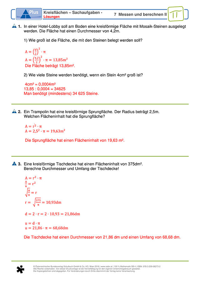 Kreisflächen – Sachaufgaben