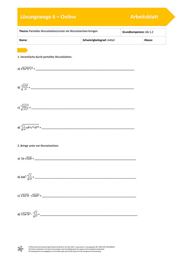 Partielles Wurzelziehen/unter eine Wurzel bringen