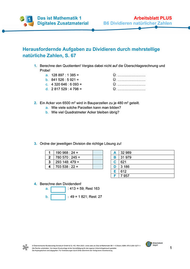 Plus AB zu B6 Dividieren durch mehrstellige natürliche Zahlen