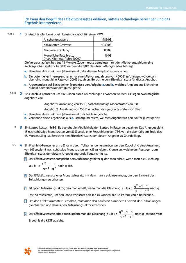 Ich kann den Begriff des Effektivzinssatzes erklären, mittels Technologie berechnen und das Ergebnis interpretieren.