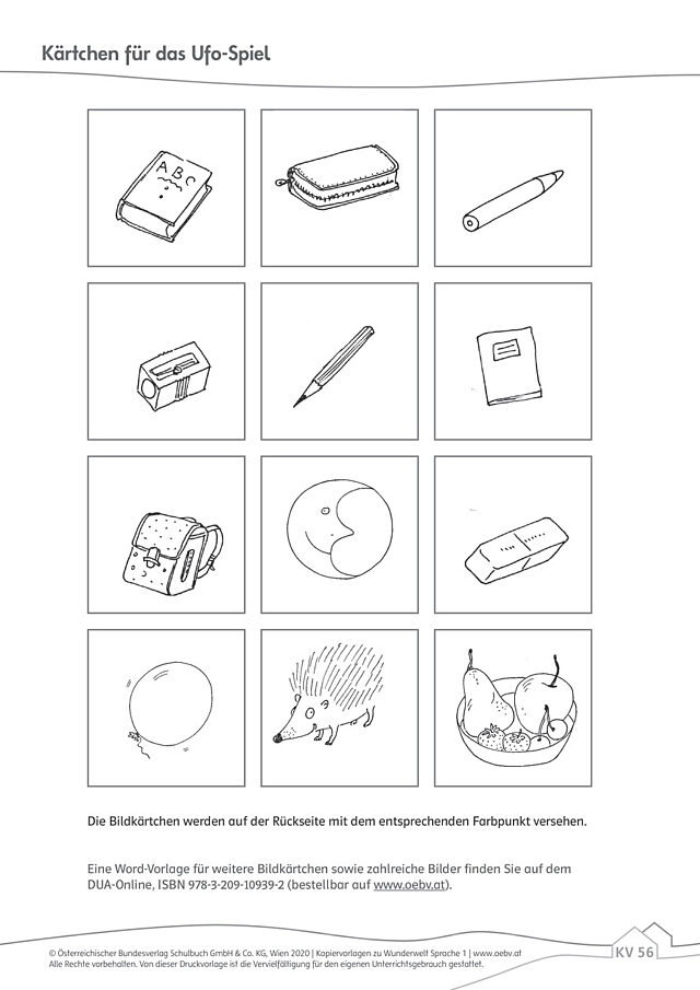 Kärtchen für das Ufo-Spiel