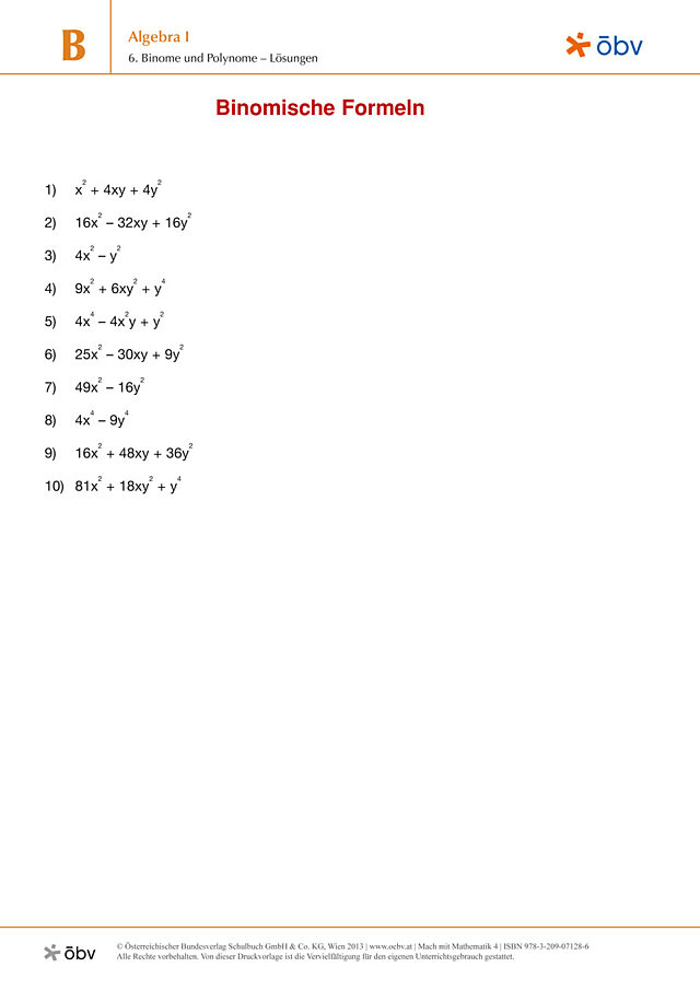 6. Binome und Polynome - Binomische Formeln