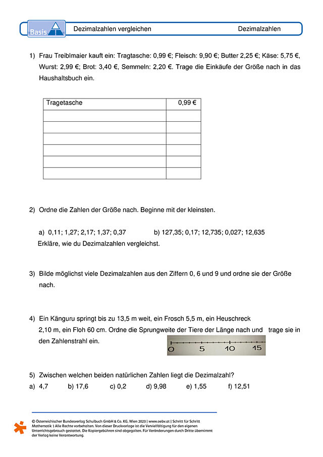 Dezimalzahlen vergleichen