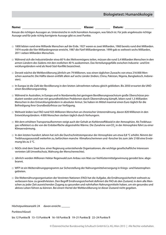 Biologietest: Humanökologie