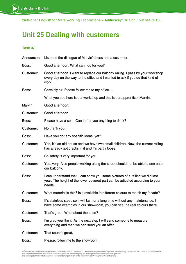 Dealing with customers