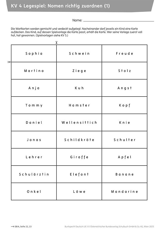 Legespiel: Nomen richtig zuordnen (1)