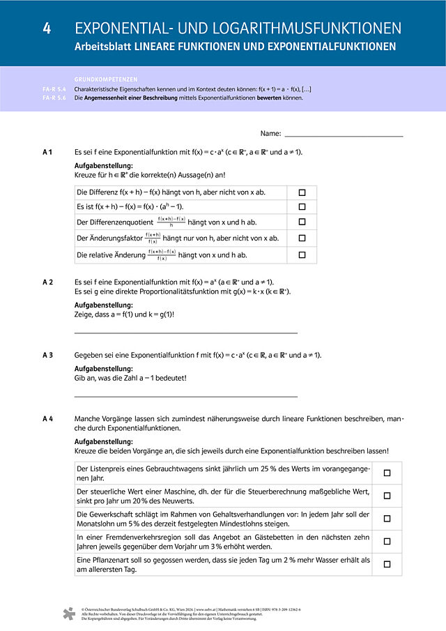 Lineare Funktionen und Exponentialfunktionen