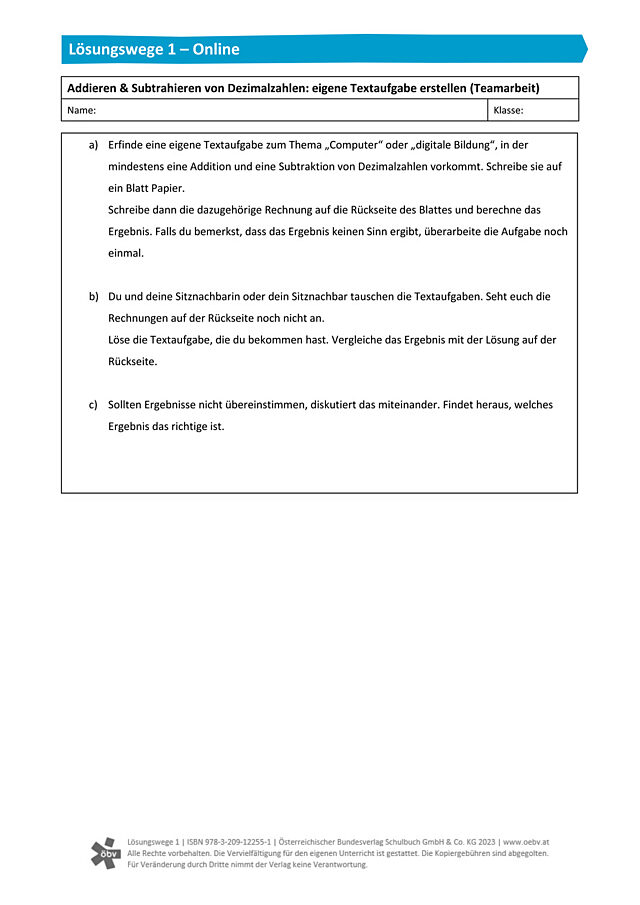 Eigene Textaufgabe erstellen