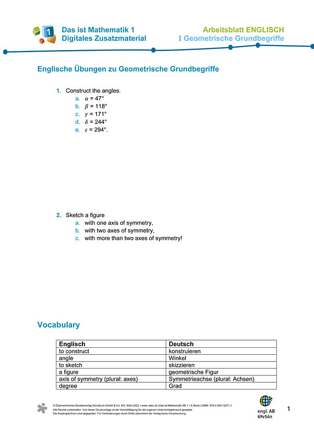 Englisches AB zu I Geometrische Grundbegriffe