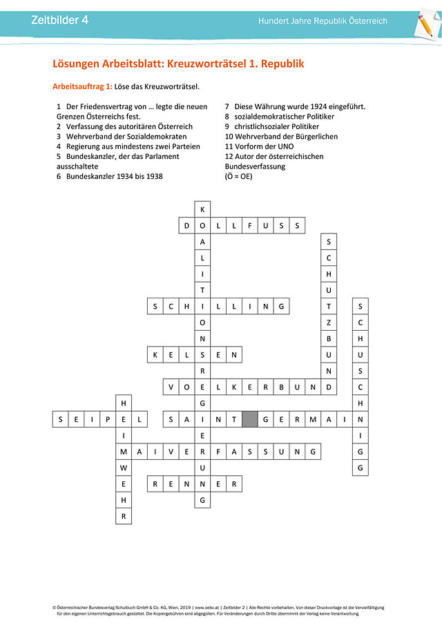 Kreuzworträtsel 1. Republik