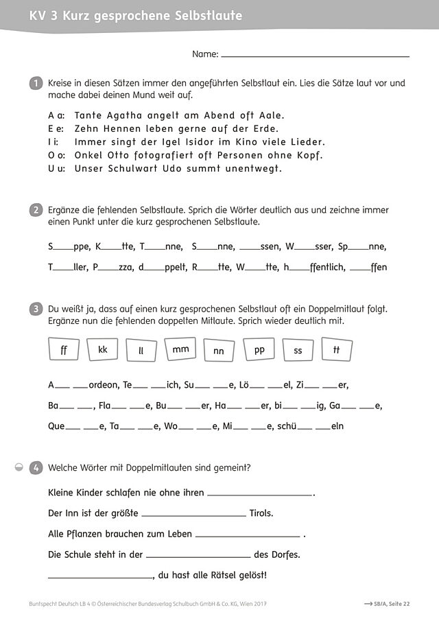 Kurz gesprochene Selbstlaute