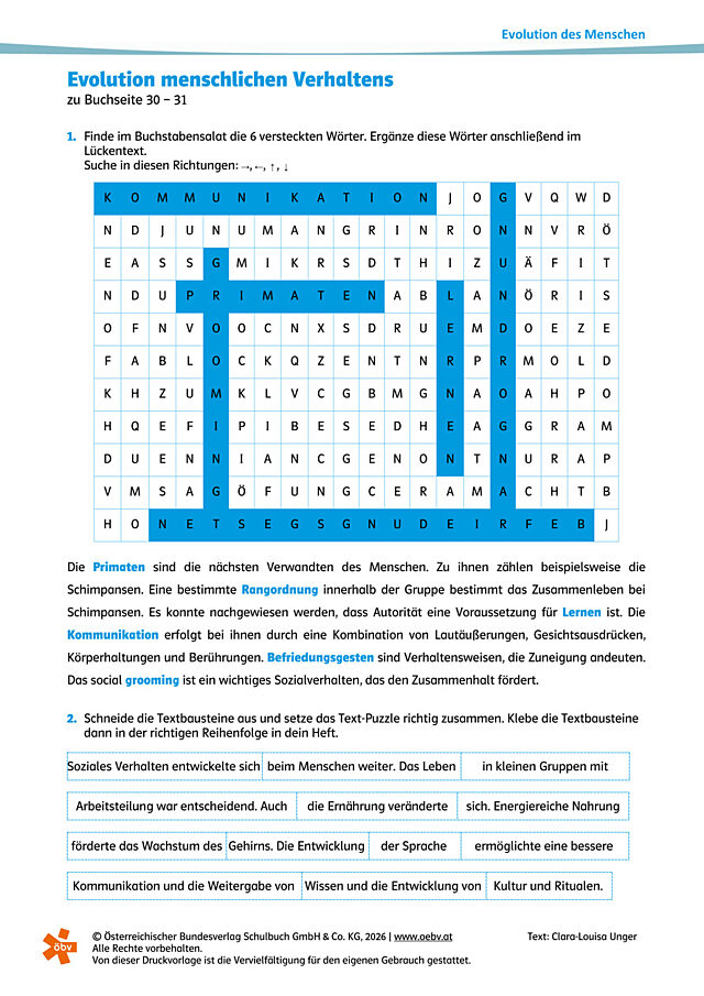 Evolution – Menschliches Verhalten (Lösung)