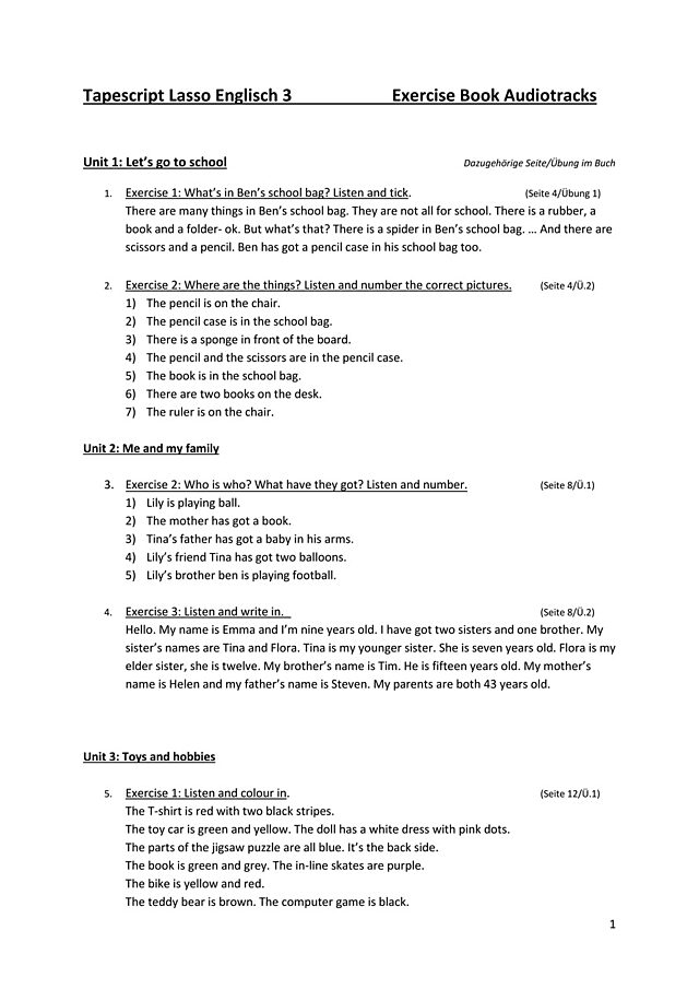 Tapescript zum Exercise Book