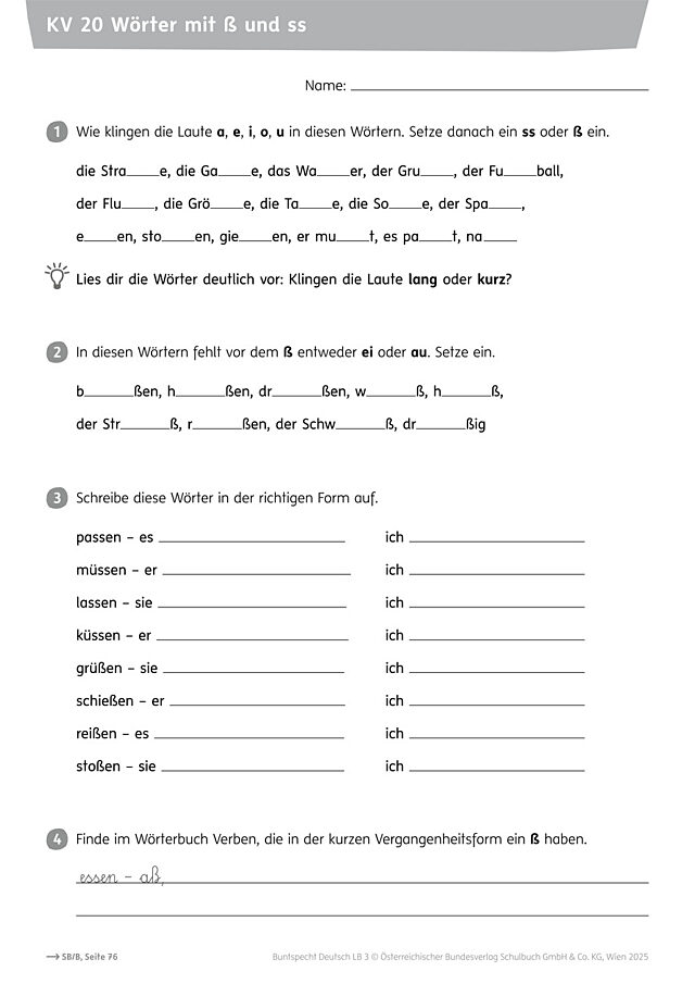 Wörter mit ß und ss