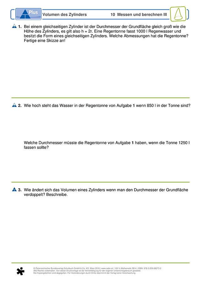 Volumen des Zylinders