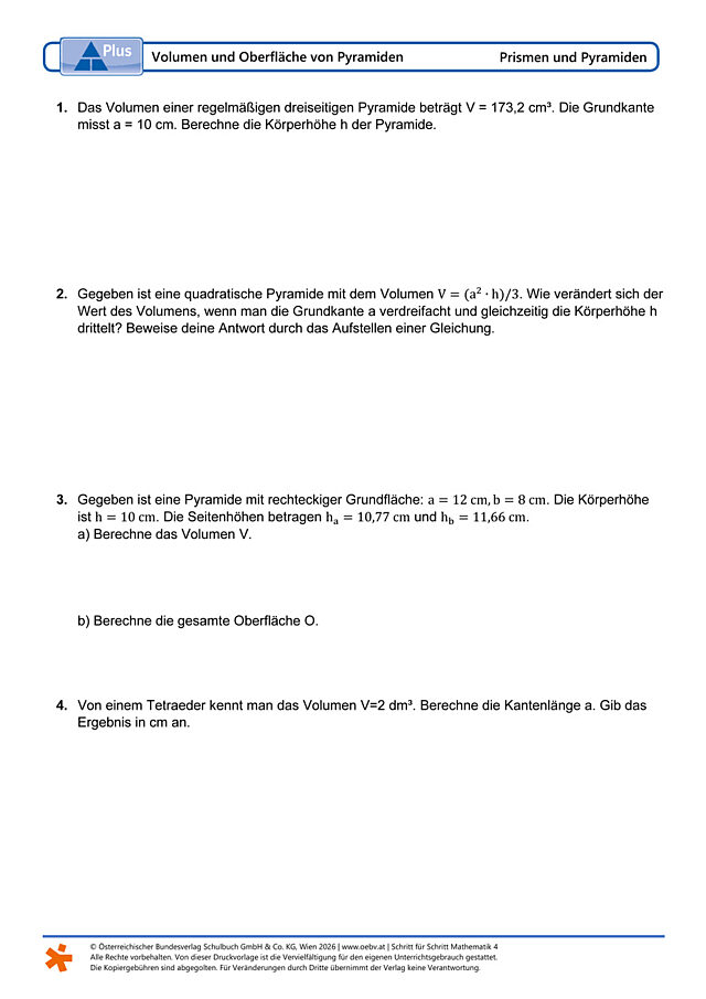Volumen und Oberfläche von Pyramiden