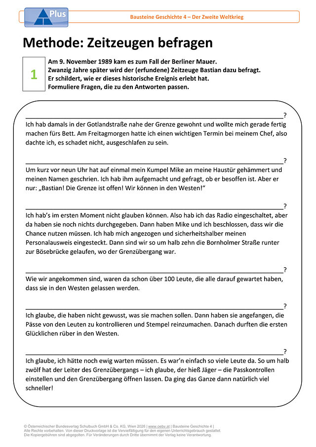 Methode: Zeitzeugen befragen Plus