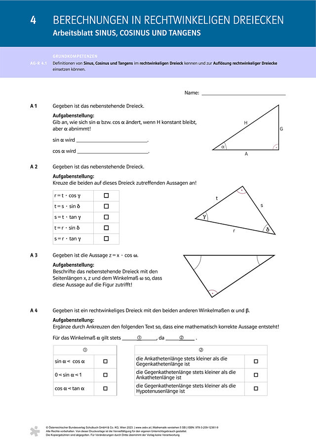 Sinus, Cosinus und Tangens